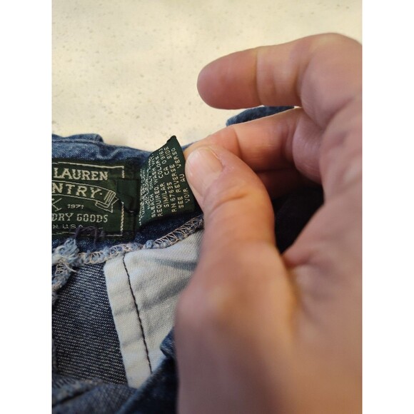 Ralph Lauren Country Denim Skirt Long Bell Shape Leather Pocket Accents Made USA - Picture 4 of 13